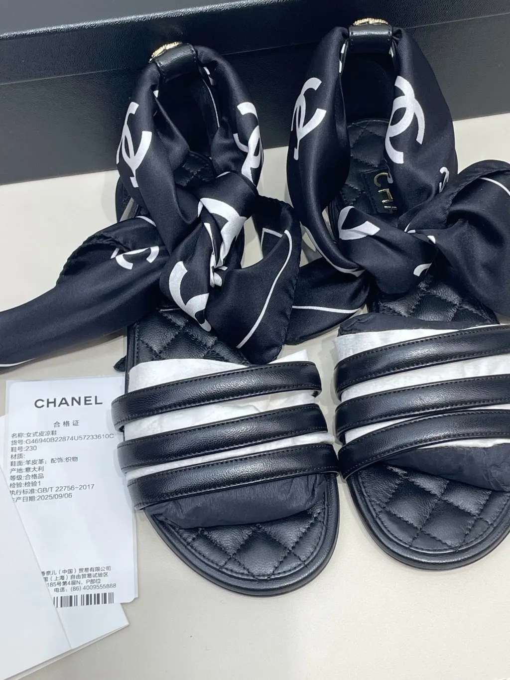 Chanel Black Fabric Sandals Black Never worn - Inside View