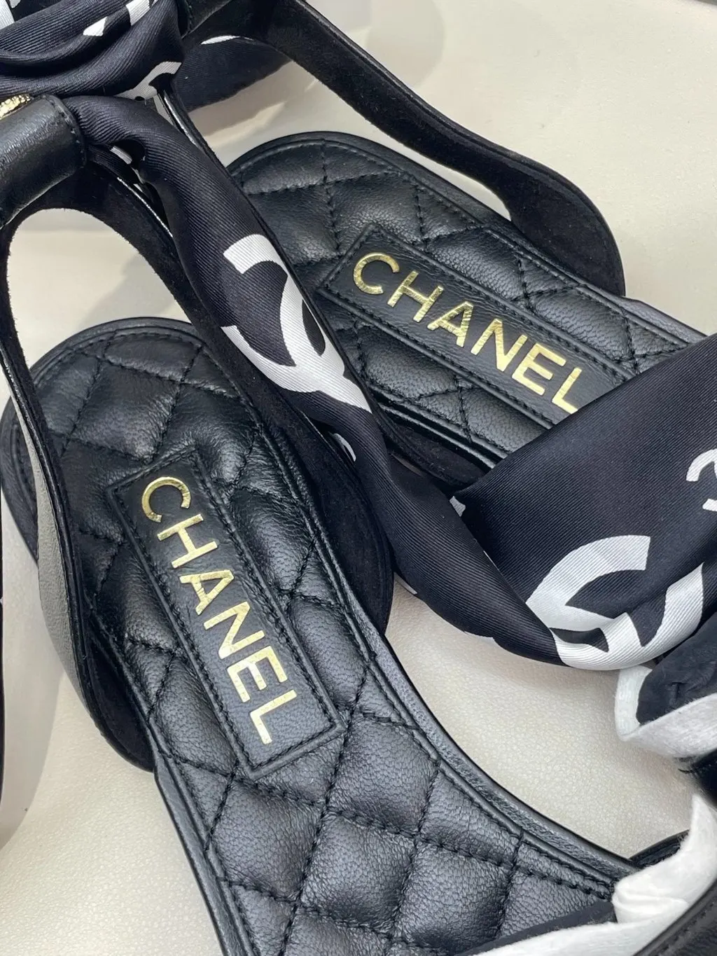 Chanel Black Fabric Sandals Black Never worn - Model View