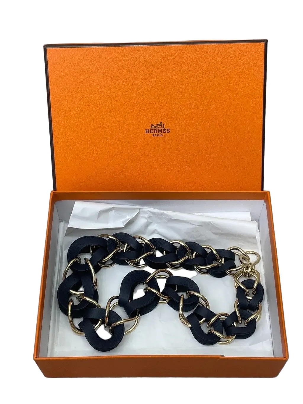 Hermès Black Leather Necklace Black Leather Very good - Front View
