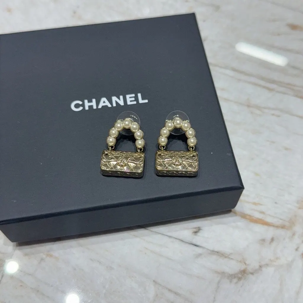 Chanel Gold Plated Earrings Gold Very good - Back View