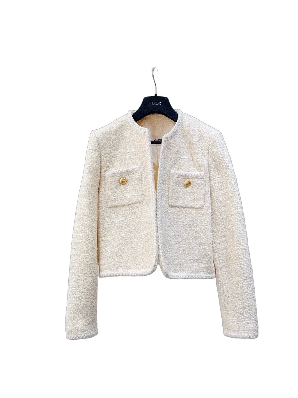 Celine White Tweed Jacket White Tweed Never worn - Front View