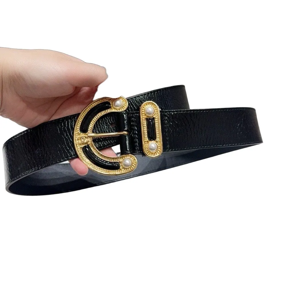 Chanel Black Leather Belt Black Leather Very good - Front View