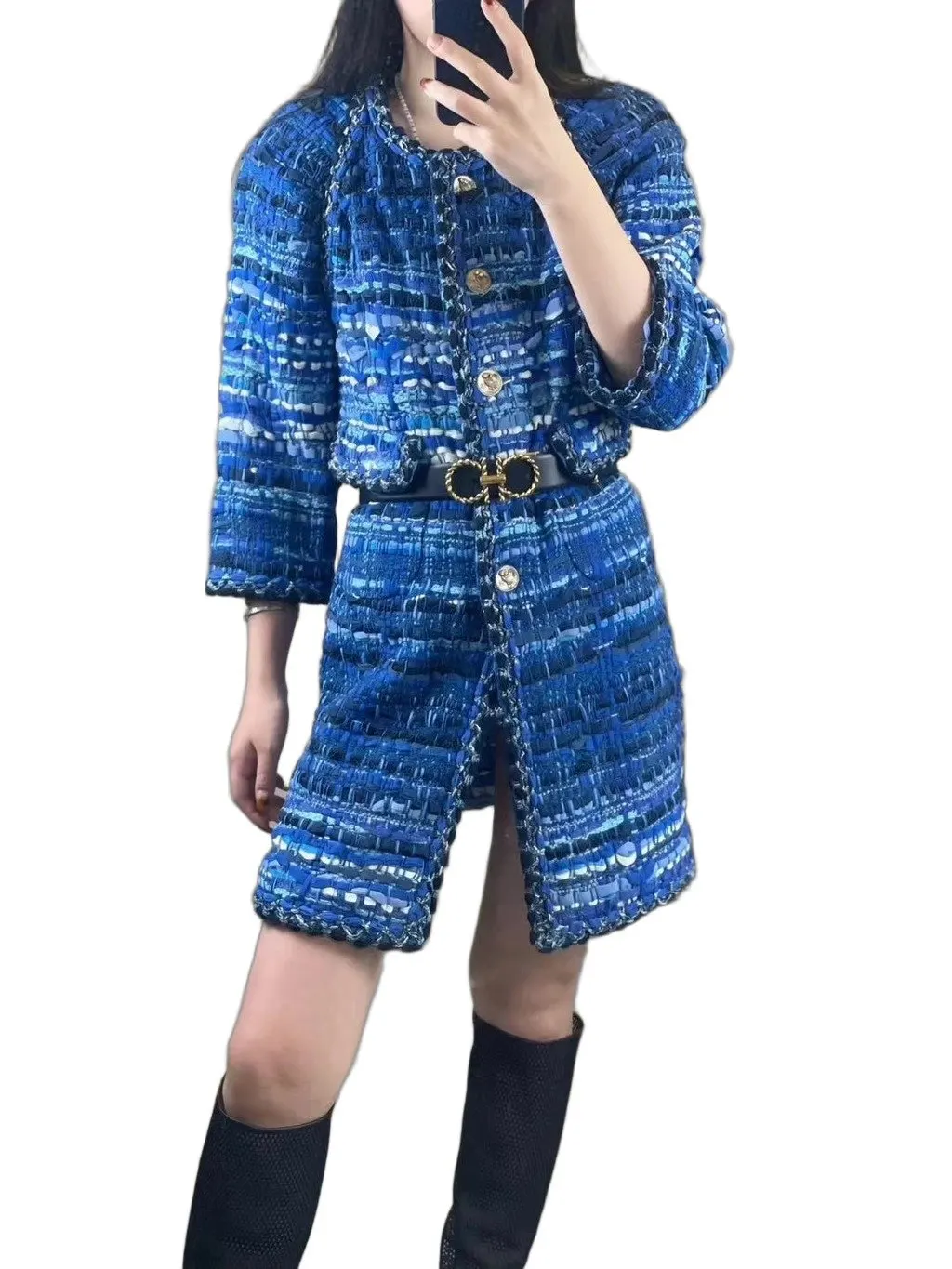 Chanel Navy Tweed Jacket Navy Tweed Very good - Front View