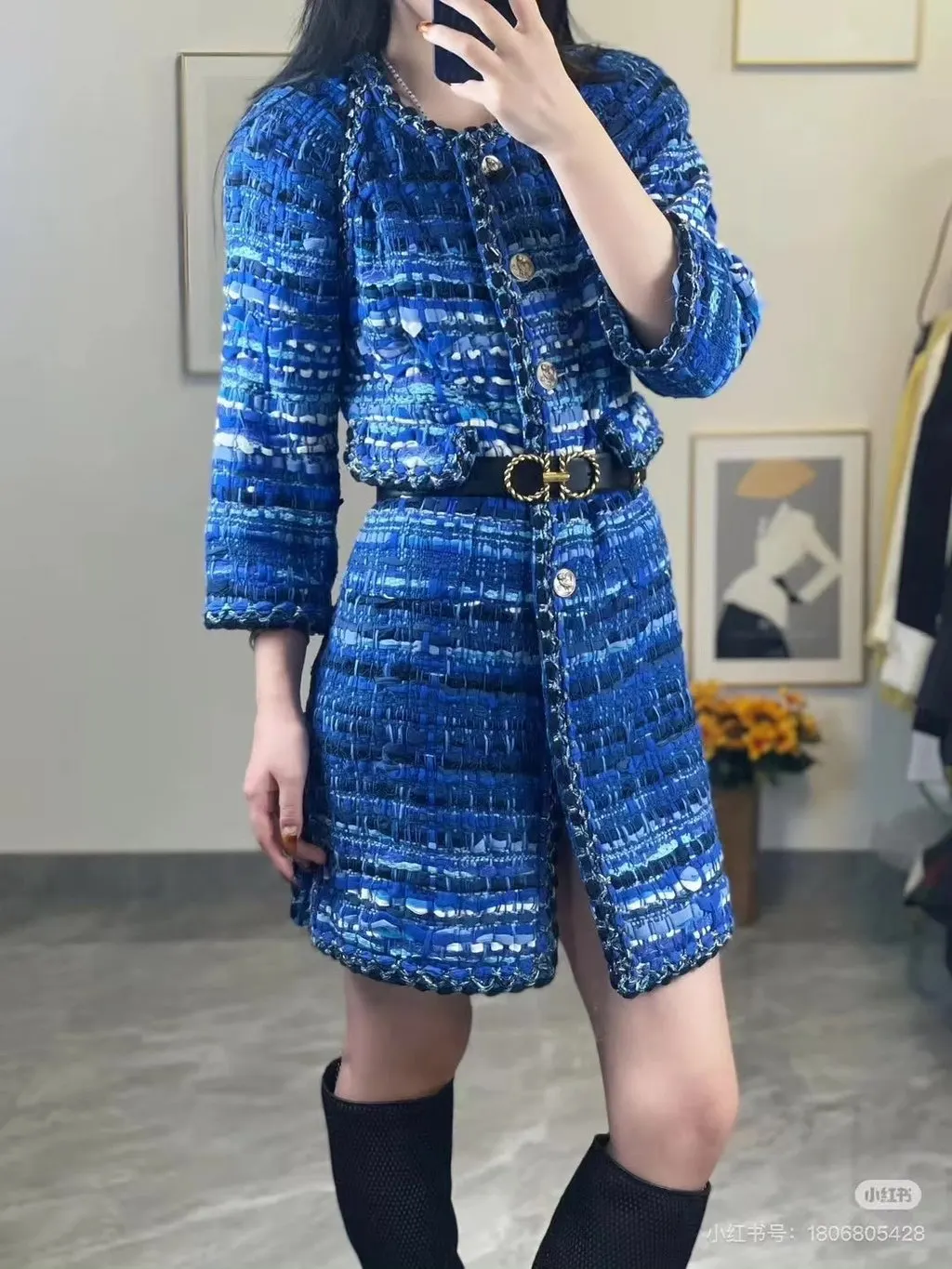 Chanel Navy Tweed Jacket Navy Tweed Very good - Back View