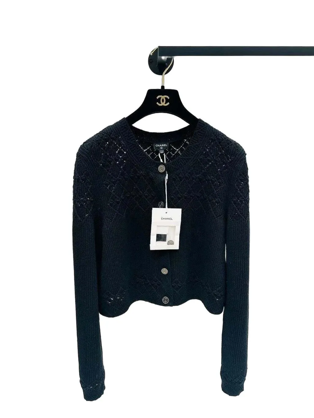 Chanel Black Cotton Knitwear Black Cotton Never worn - Front View