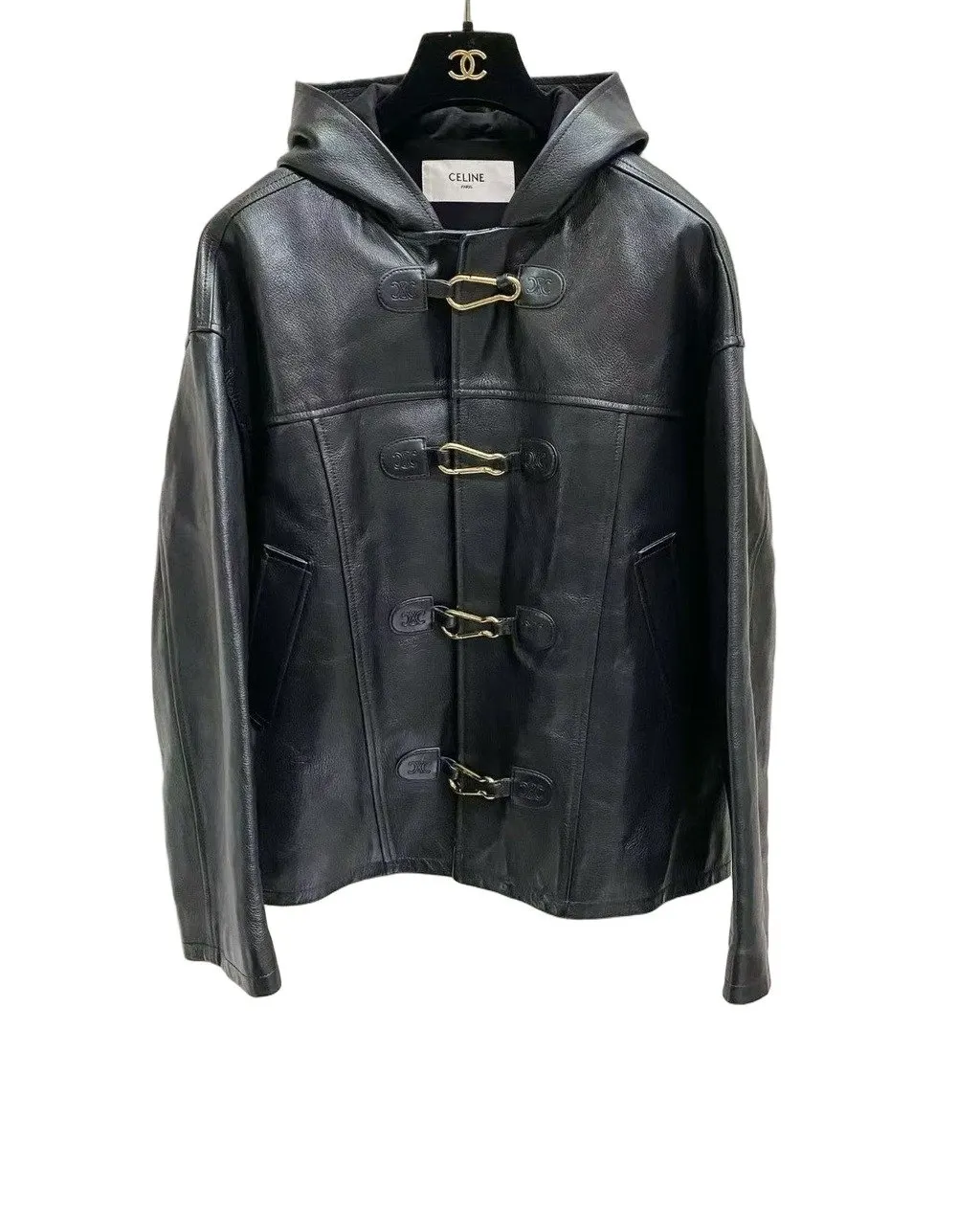 Celine Black Leather Jacket Black Leather Very good - Front View