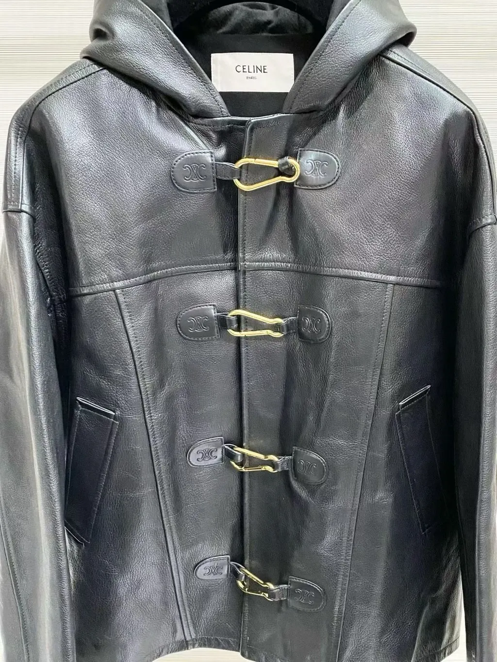 Celine Black Leather Jacket Black Leather Very good - Model View