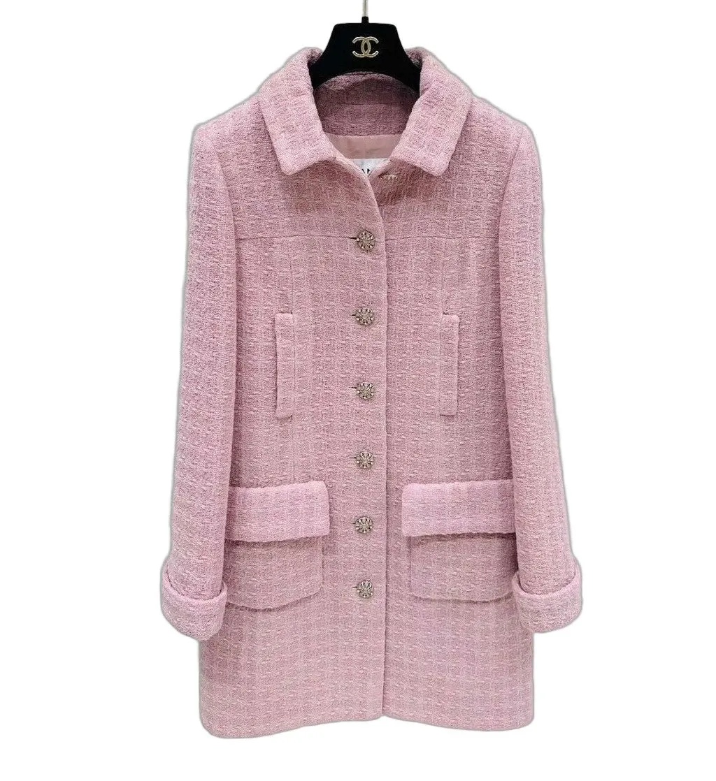 Chanel Pink Wool Coat Pink Wool Never worn - Front View