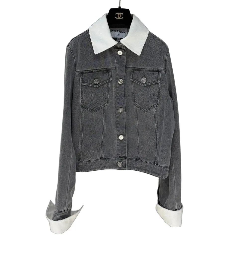 Chanel Grey Denim Jacket Grey Denim Very good - Front View