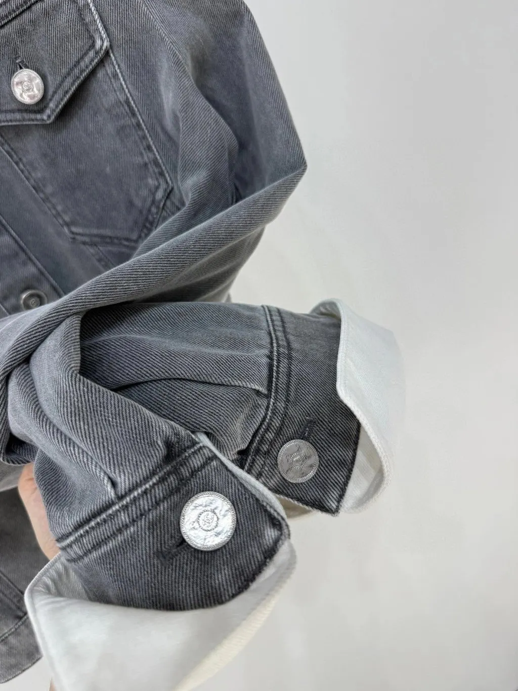 Chanel Grey Denim Jacket Grey Denim Very good - Model View