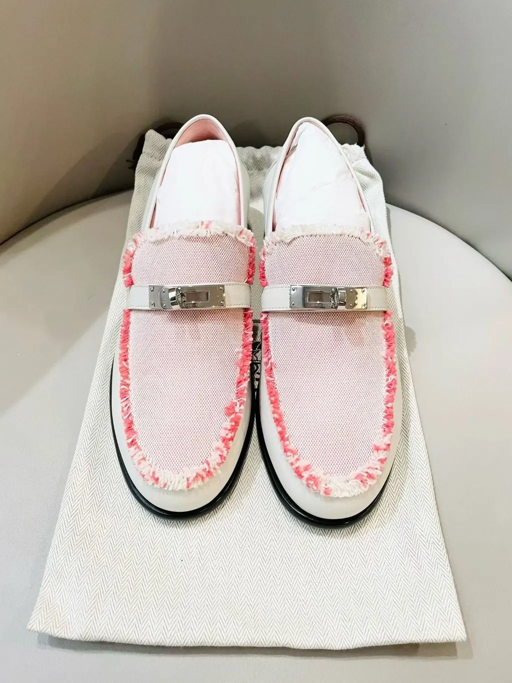 Hermès Fabric Flat Shoes MultiColor Canvas Never worn - Back View