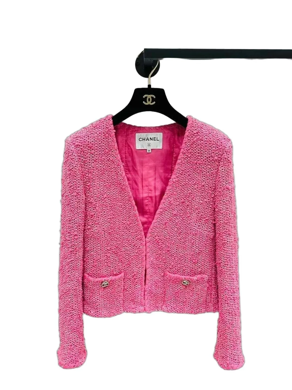 Chanel Pink Tweed Jacket Pink Tweed Very good - Front View