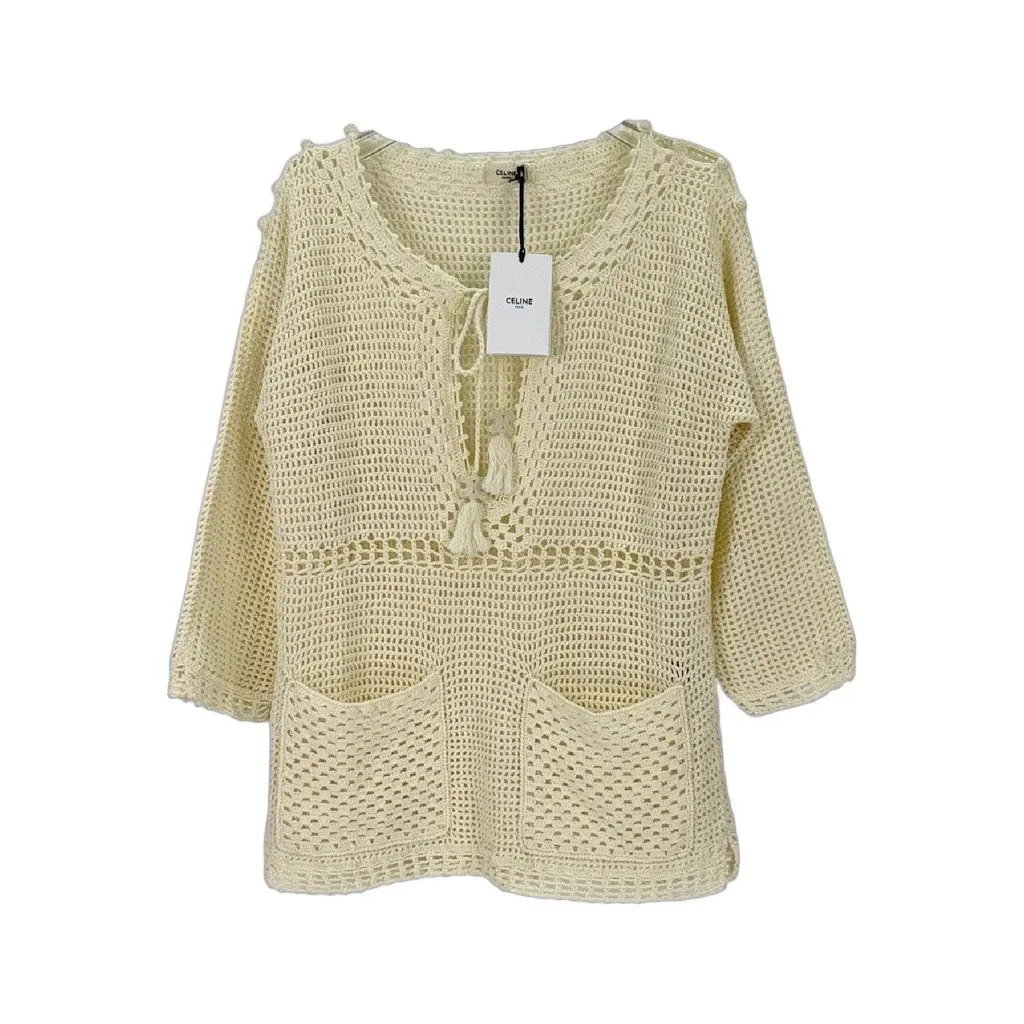 Celine White Cotton Top White Cotton Never worn, with tag - Front View