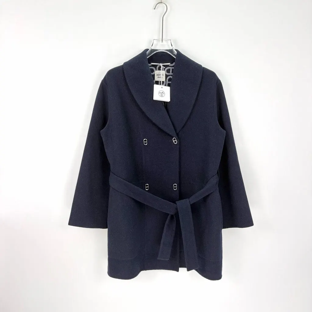 Hermès Navy Wool Coat Navy Wool Never worn, with tag - Inside View