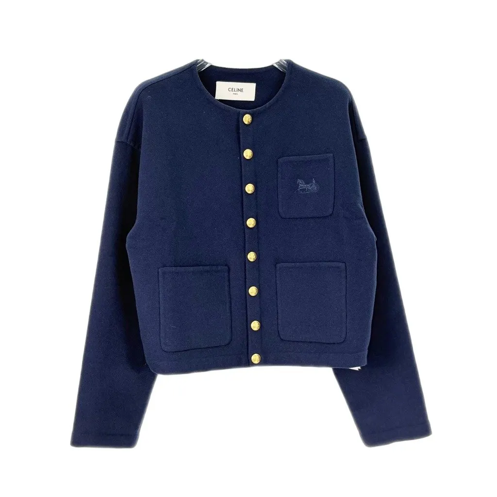 Celine Navy Cashmere Jacket Navy Cashmere Never worn, with tag - Front View