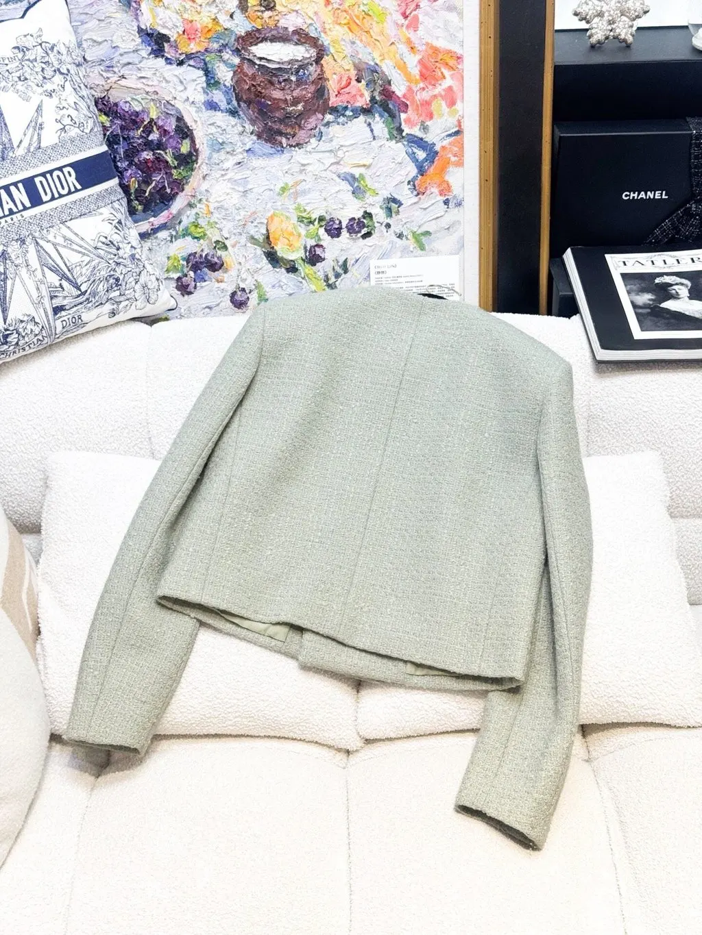 Celine Green Tweed Jacket Green Tweed Very good - Inside View