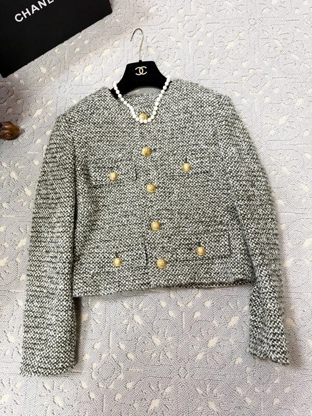 Celine Green Tweed Jacket Green Tweed Never worn - Model View
