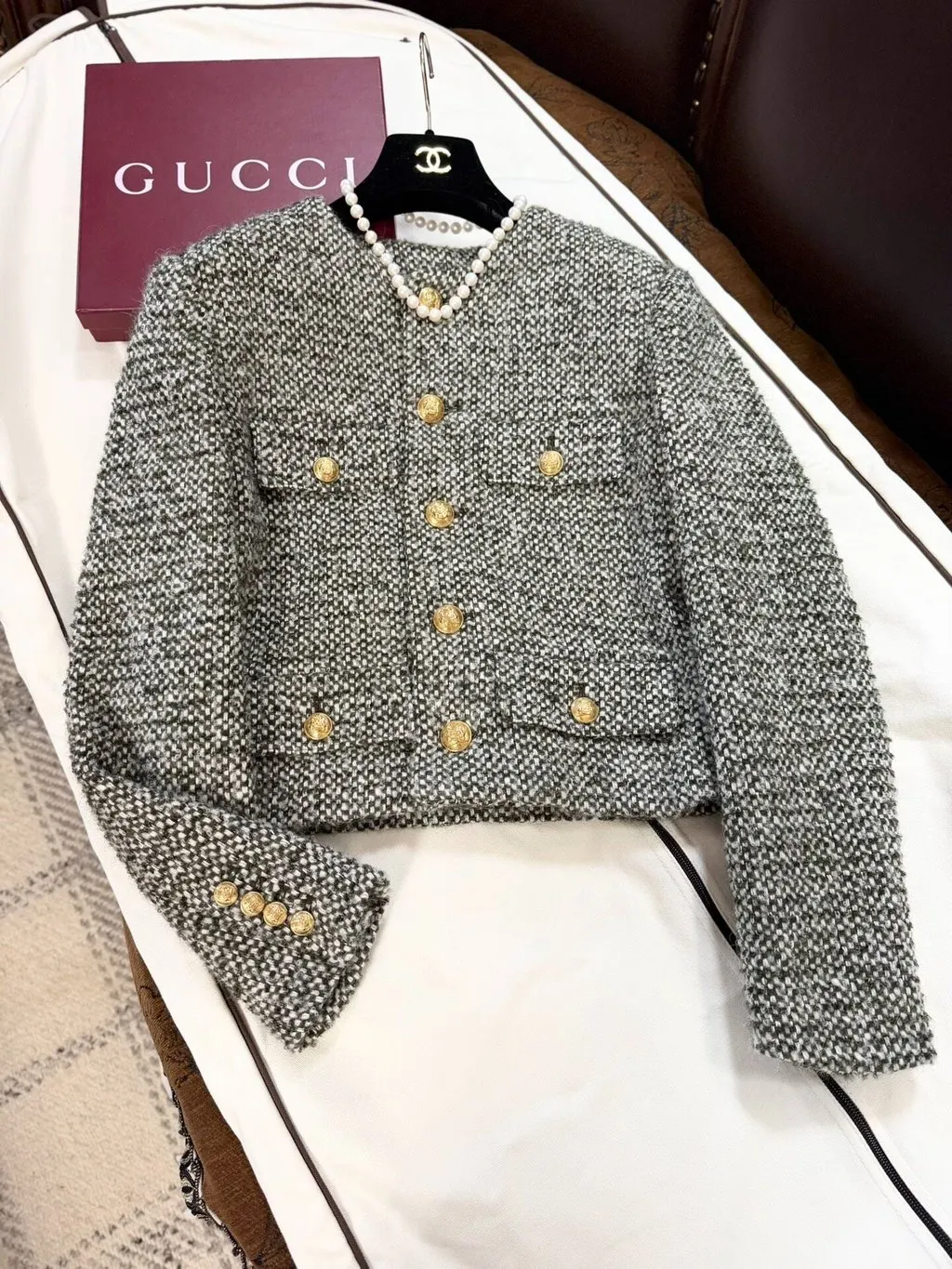 Celine Green Tweed Jacket Green Tweed Never worn - Box View