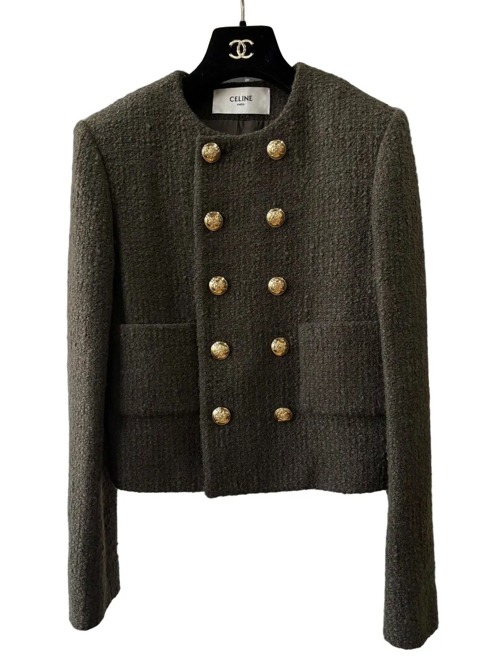 Celine Green Wool Jacket Green Wool Very good - Front View