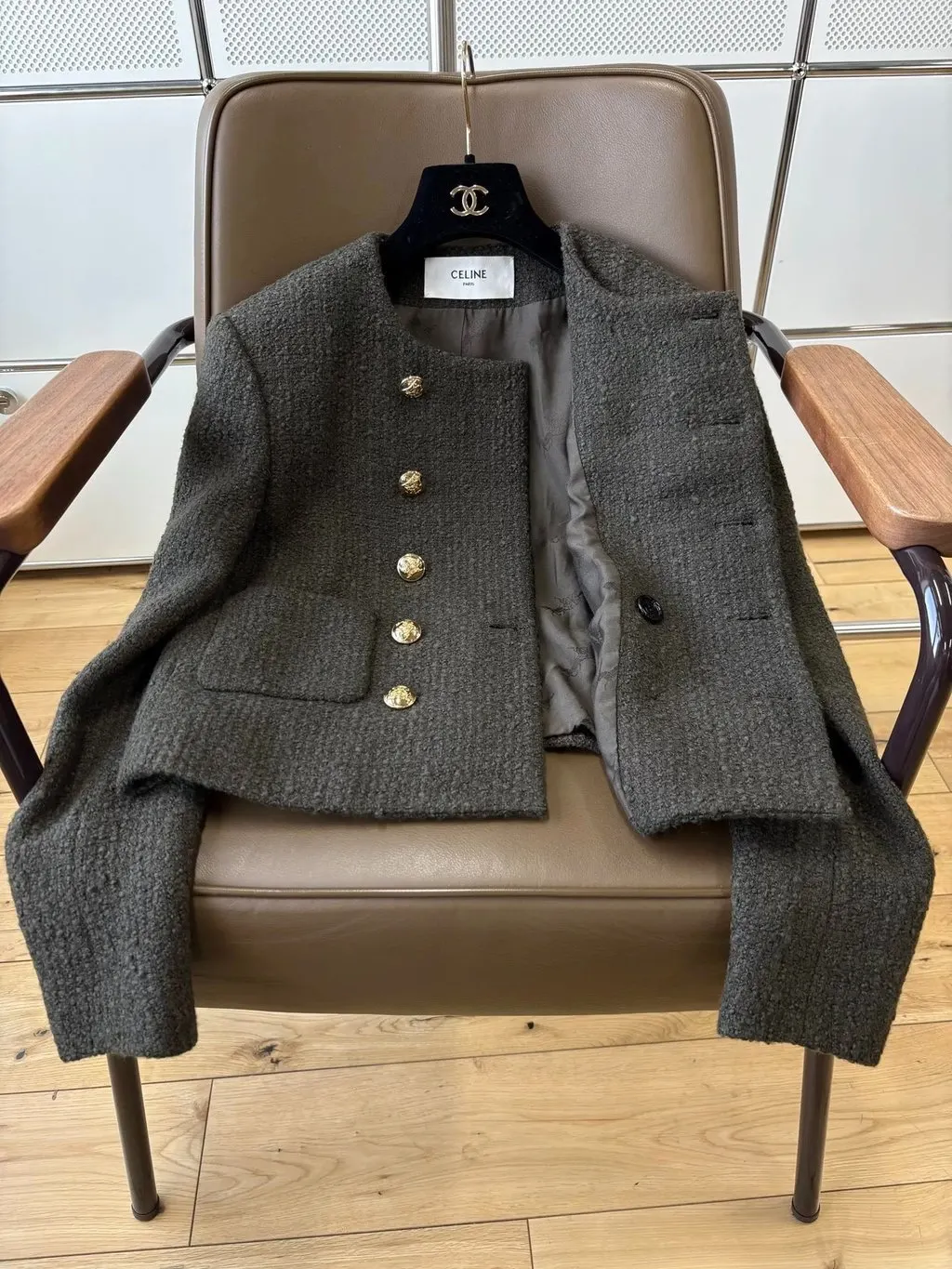 Celine Green Wool Jacket Green Wool Very good - Model View
