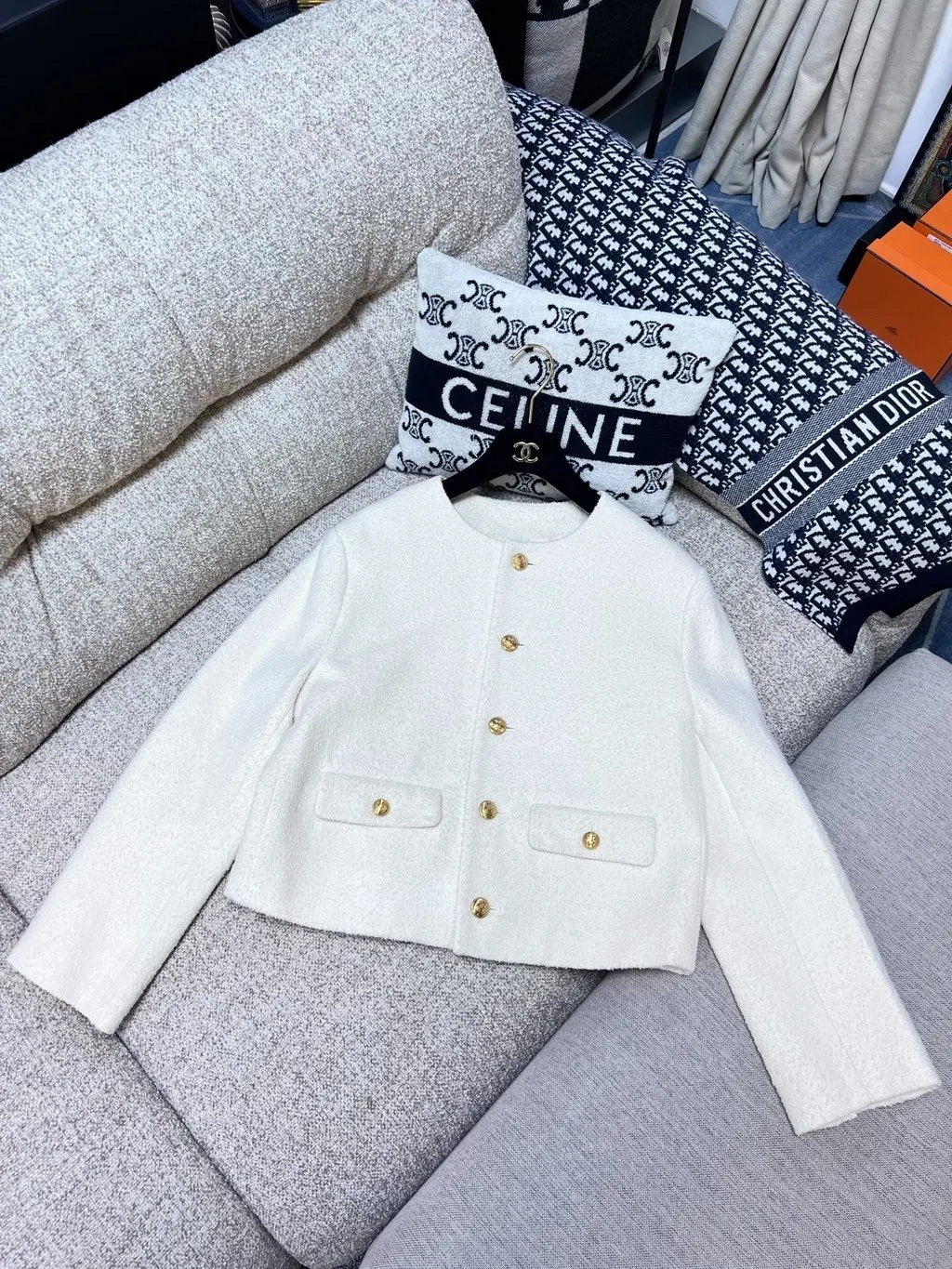 Celine White Tweed Jacket White Tweed Never worn - Back View