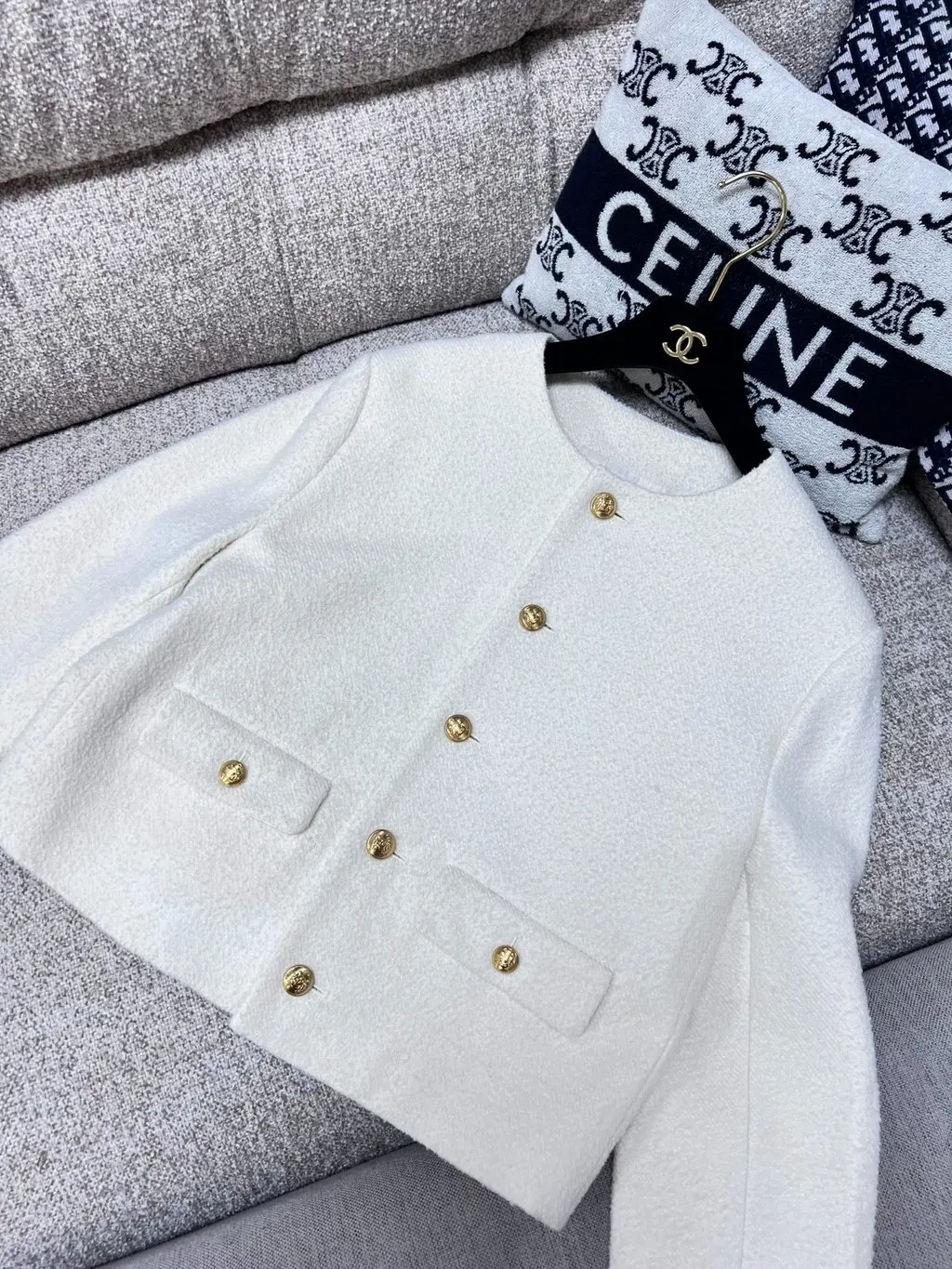 Celine White Tweed Jacket White Tweed Never worn - Model View