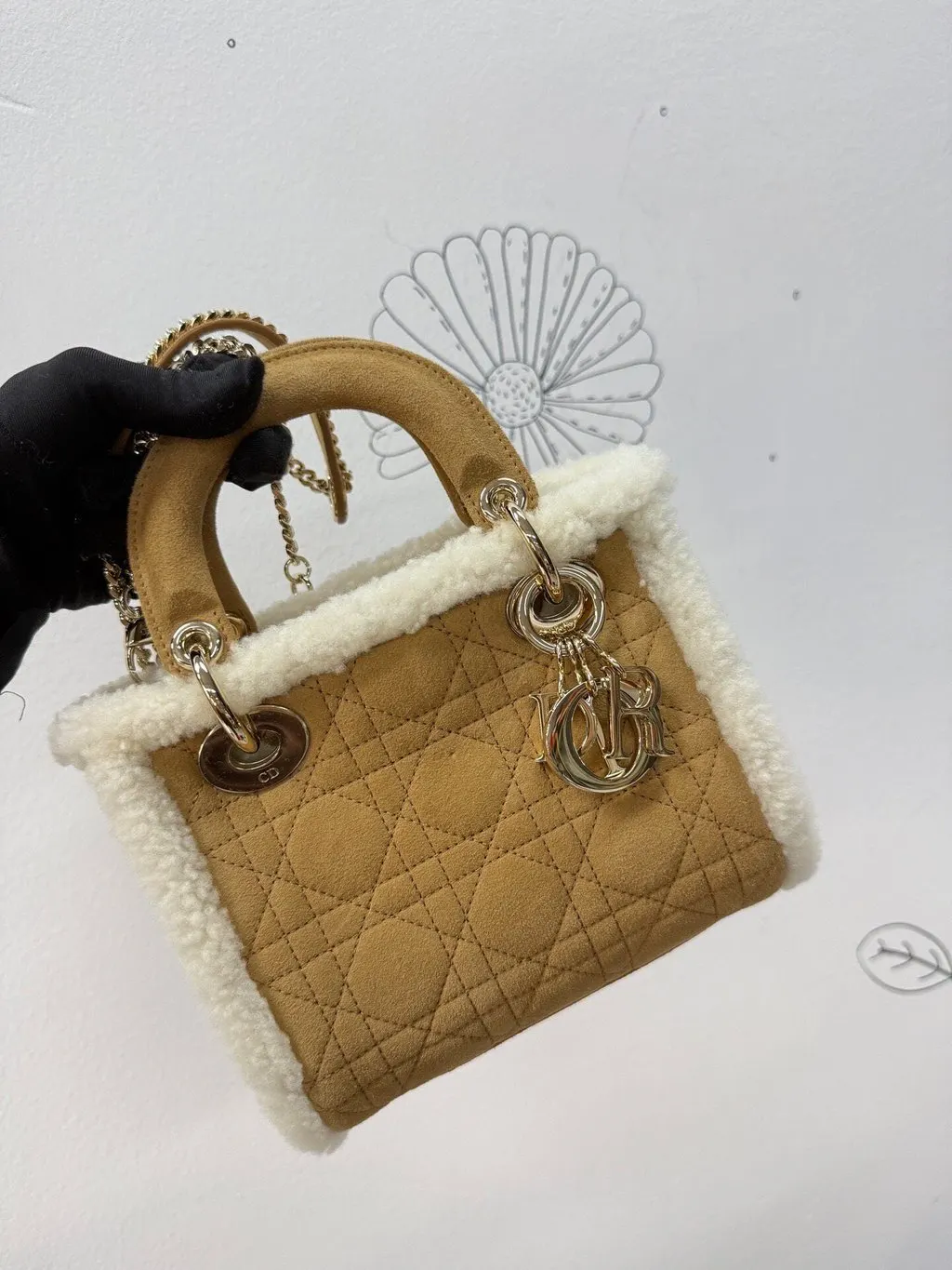 Dior Lady Dior Beige Suede Handbag Beige Suede Never worn - Back View