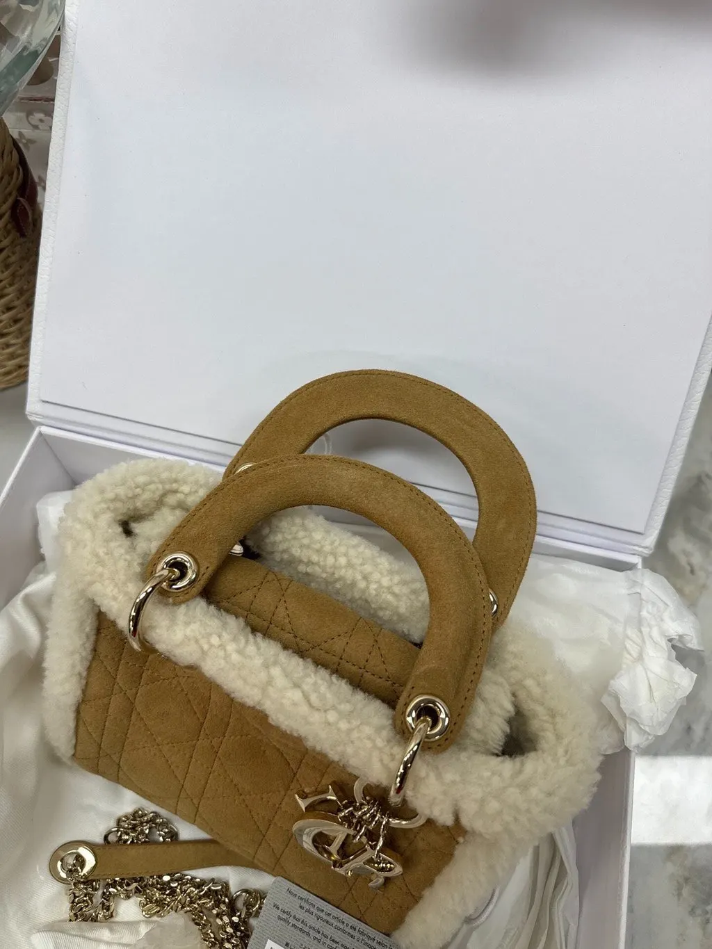 Dior Lady Dior Beige Suede Handbag Beige Suede Never worn - Inside View