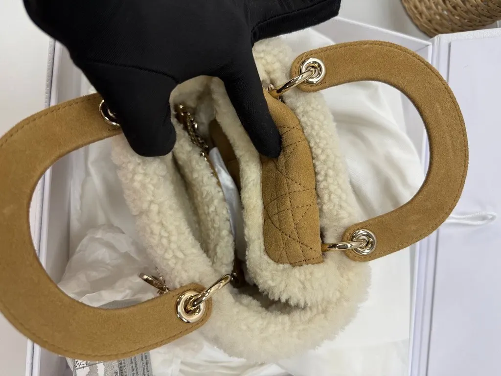 Dior Lady Dior Beige Suede Handbag Beige Suede Never worn - Box View