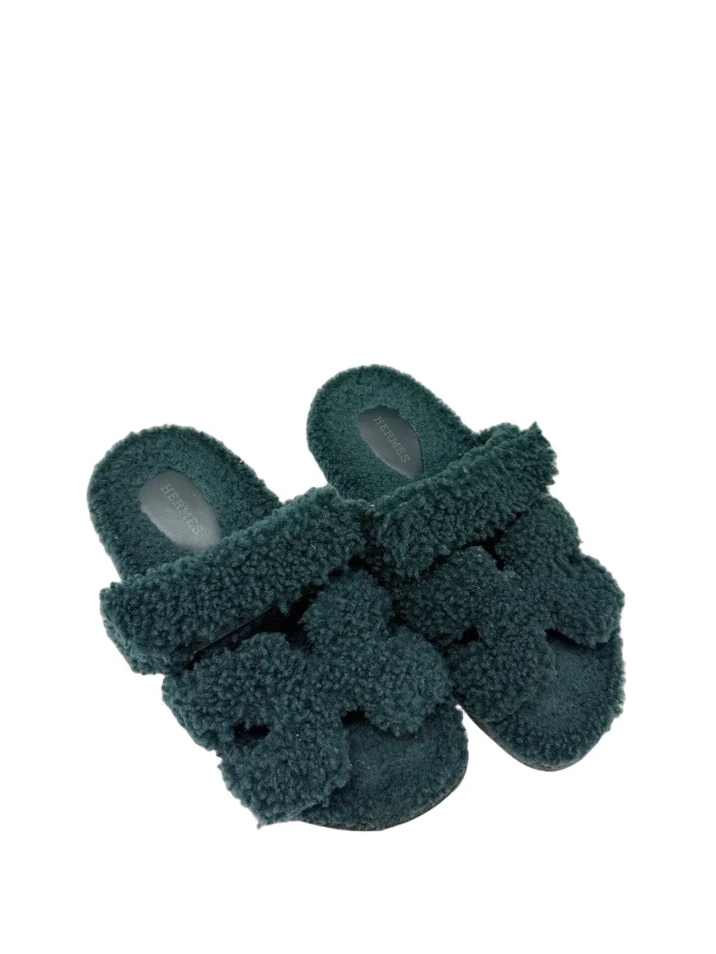 Hermès Green Faux Fur Sandals