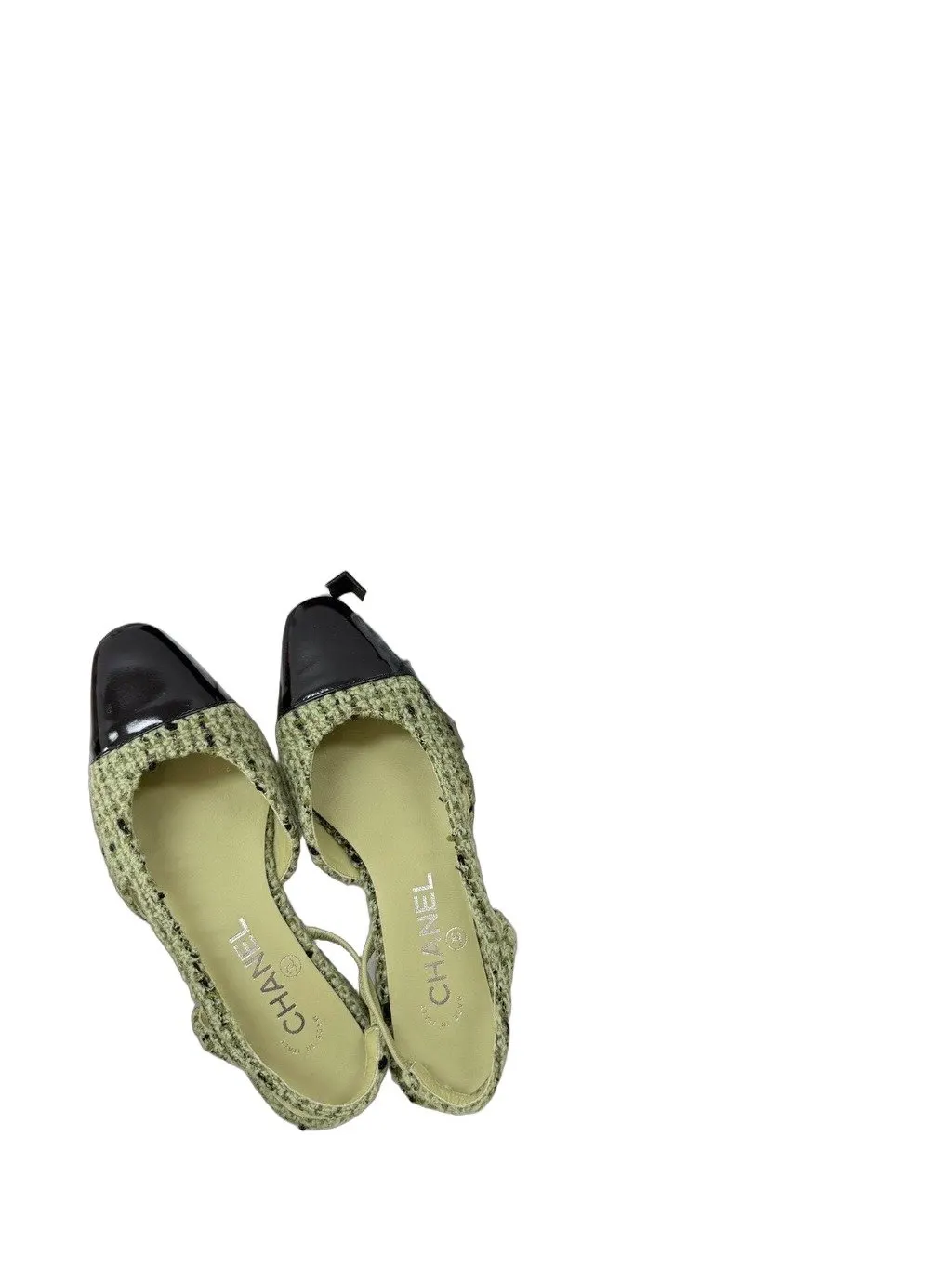 Chanel Green Tweed Flat Shoes Green Tweed Very good - Front View