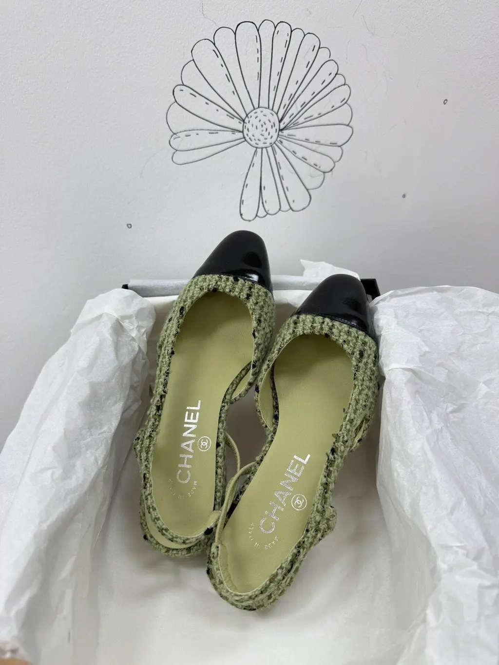 Chanel Green Tweed Flat Shoes Green Tweed Very good - Back View