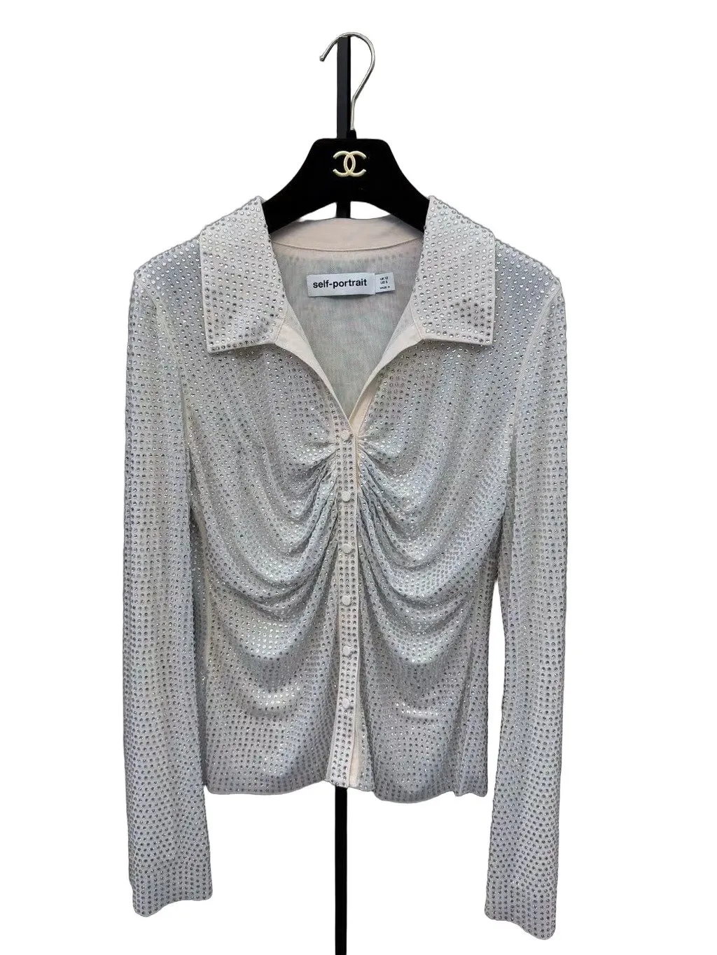 Self-Portrait Silver Polyester Top Silver Polyester Never worn - Front View