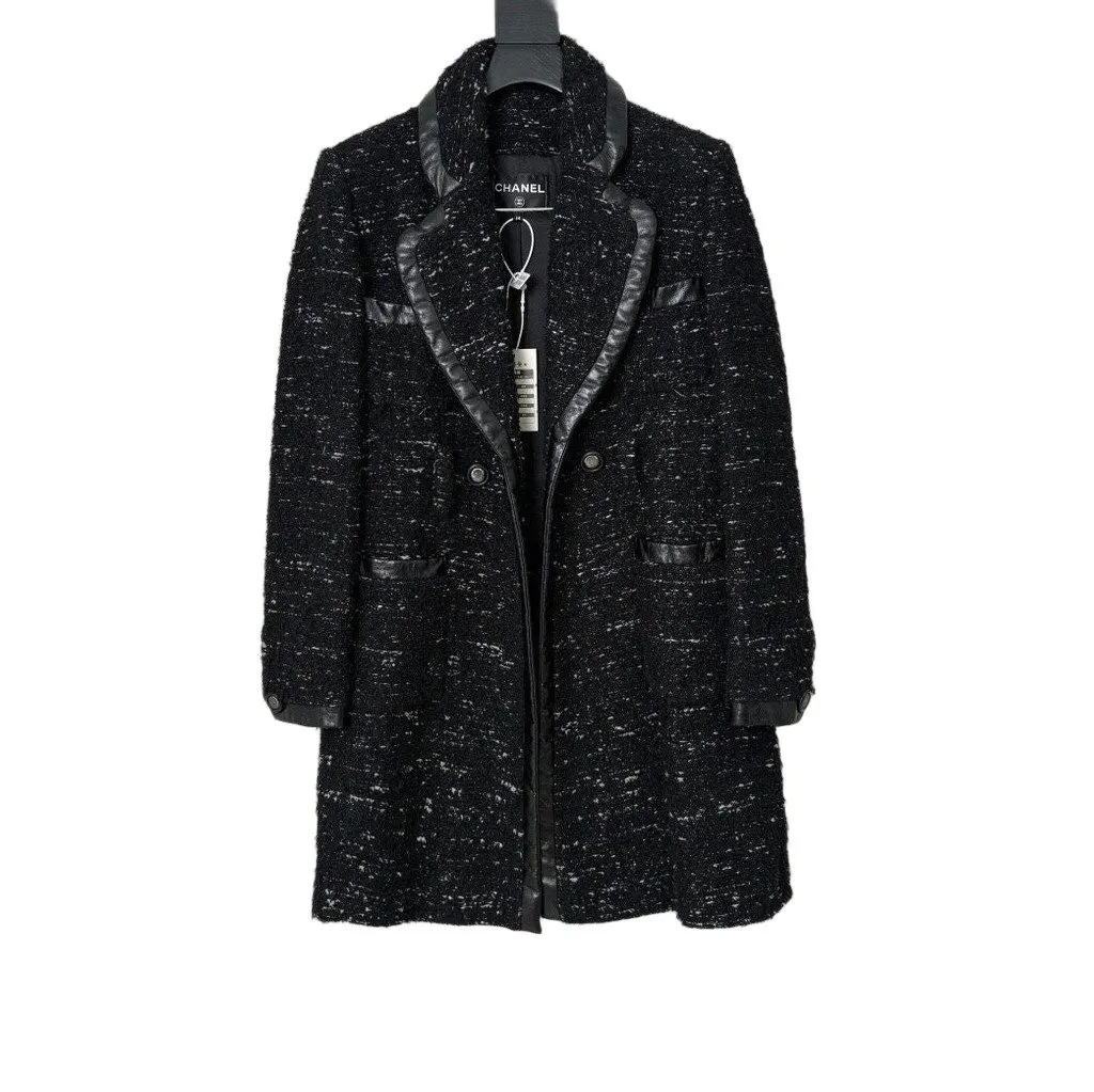 Chanel Black Tweed Coat Black Tweed Very good - Front View