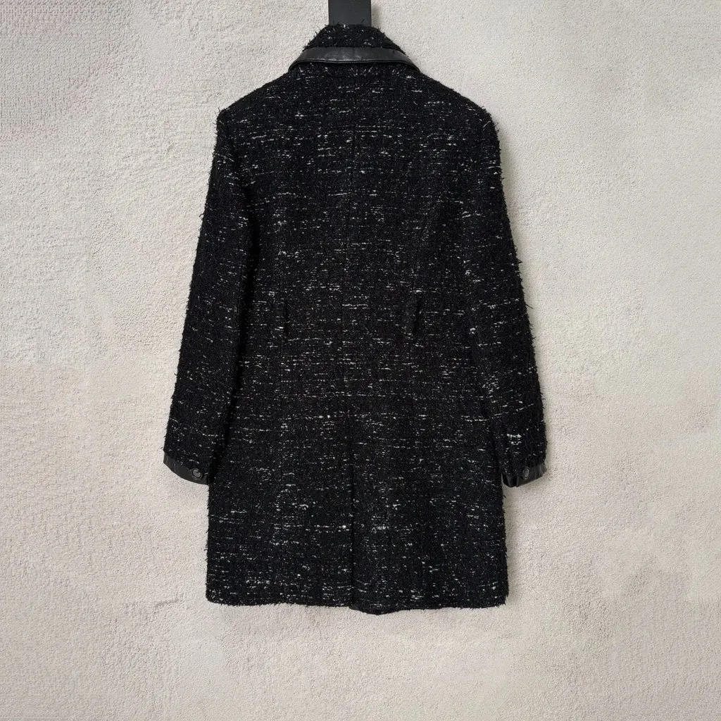 Chanel Black Tweed Coat Black Tweed Very good - Back View