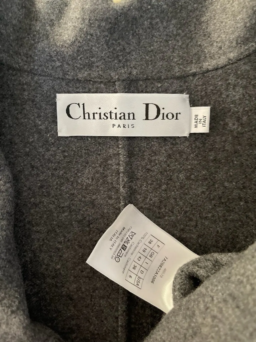 Dior Grey Cashmere Coat Grey Cashmere Very good - Inside View