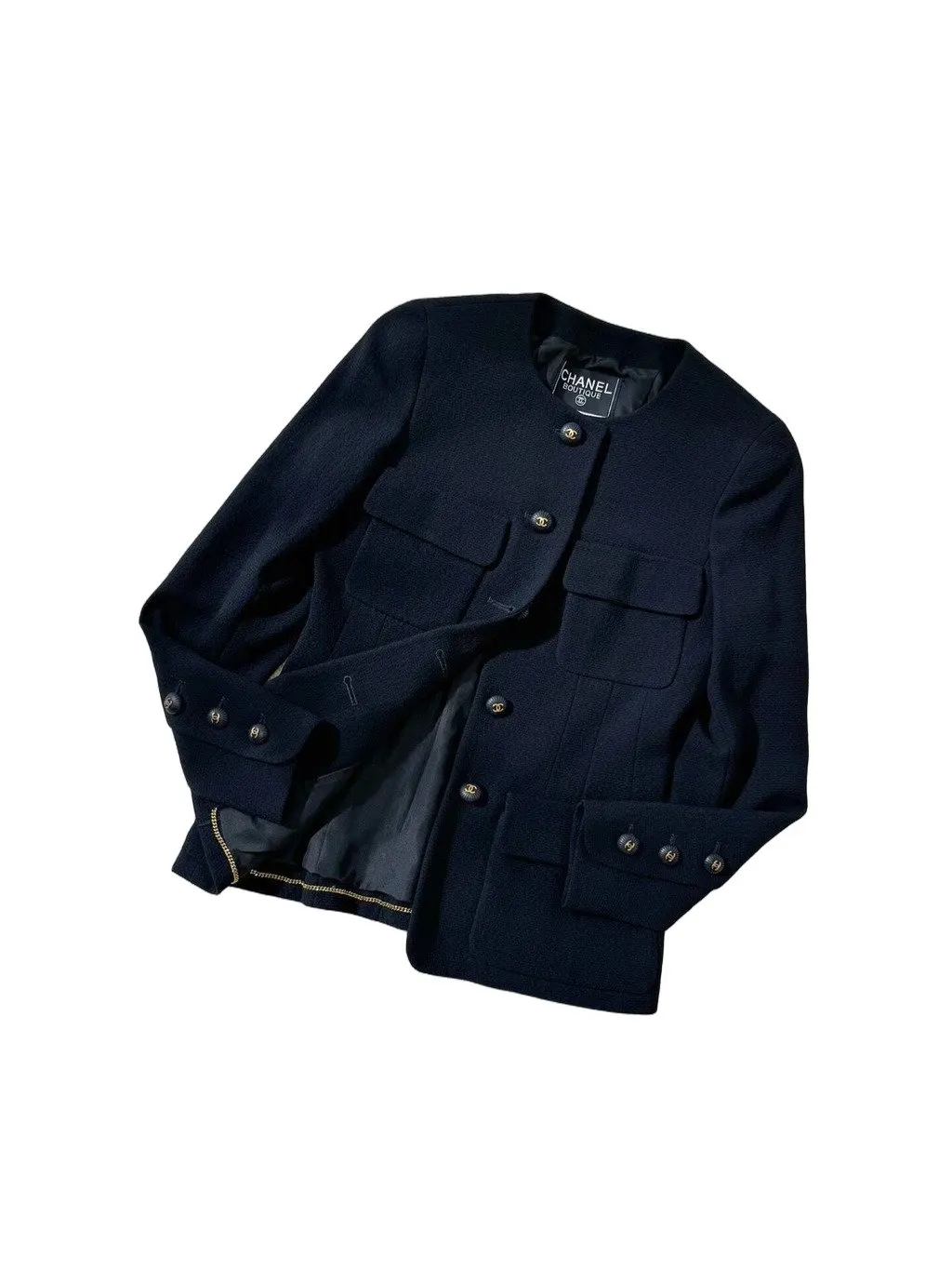 Chanel 93P Black Wool Jacket Black Wool Very good - Front View