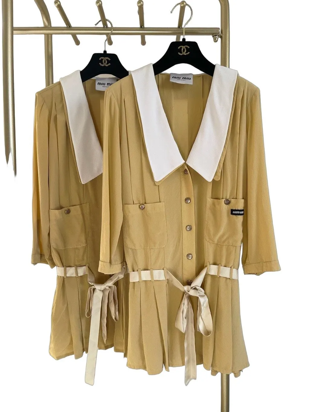 Miu Miu 24SS Yellow Silk Dress Yellow Silk Very good - Front View