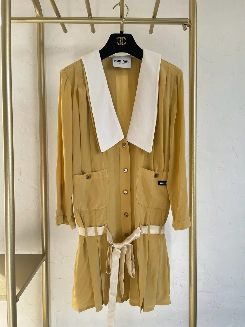 Miu Miu 24SS Yellow Silk Dress Yellow Silk Very good - Back View