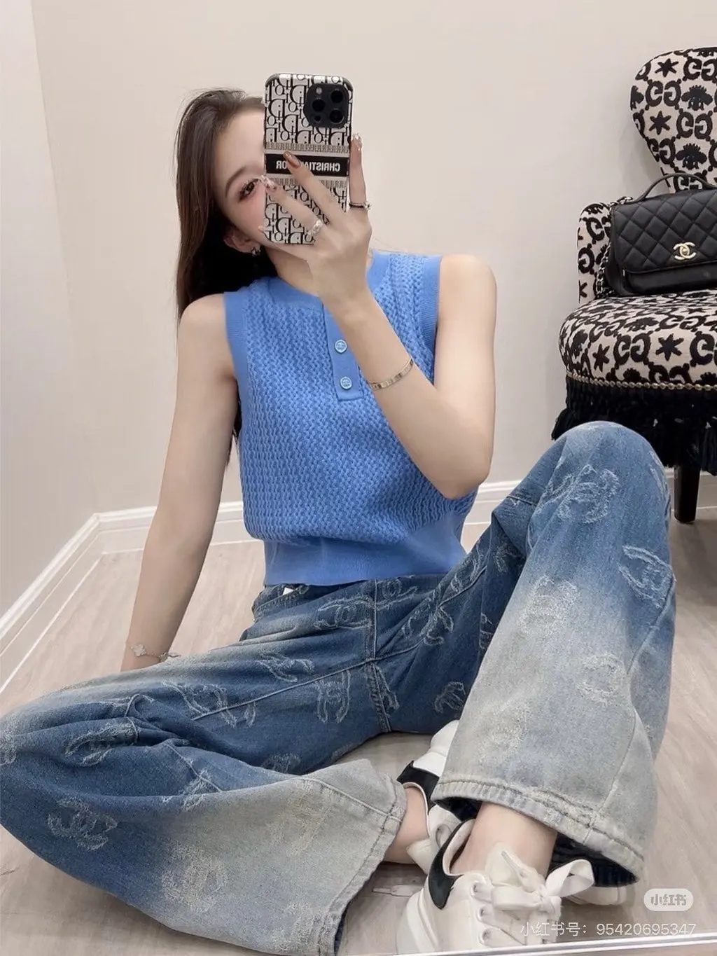 Chanel 24B Blue Wool Top Blue Wool Very good - Box View