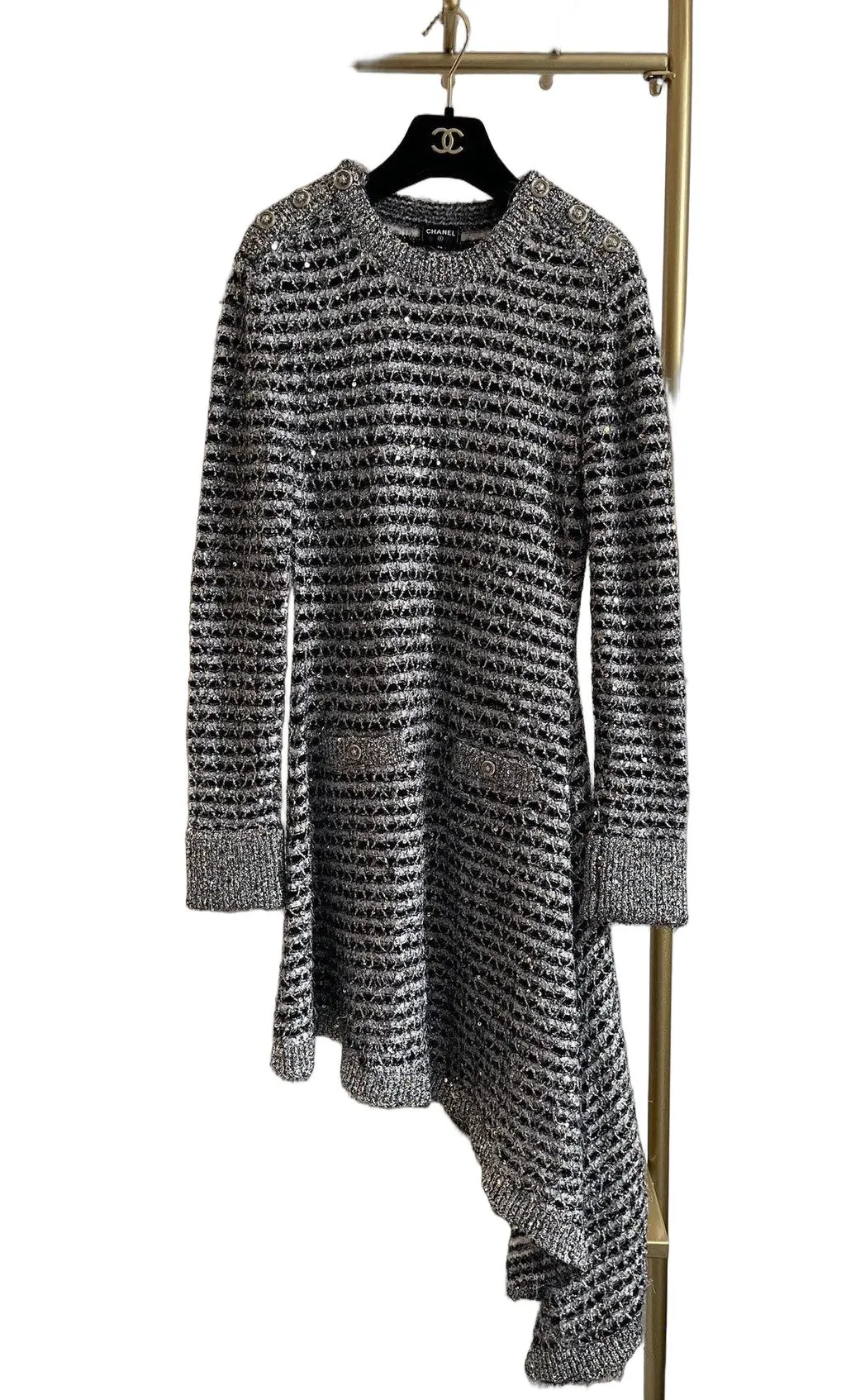 Chanel 24K Silver Embellished Dress Silver Very good - Front View
