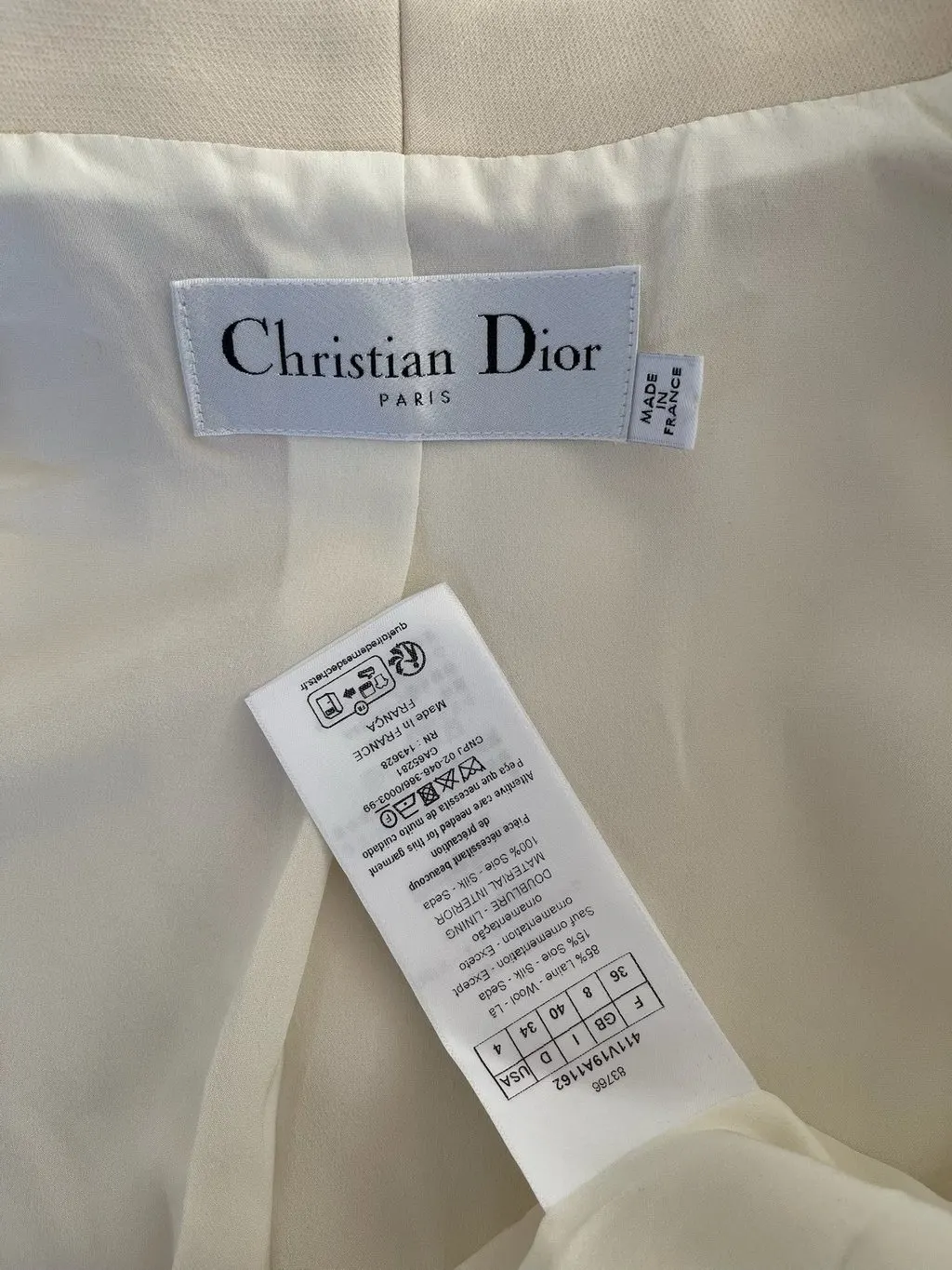 Dior White Silk Jacket White Silk Very good - Inside View