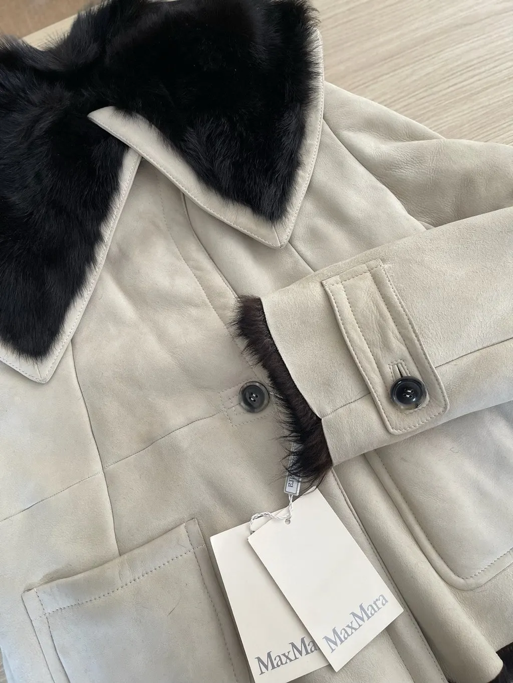Max Mara Black Shearling Coat Black Shearling Never worn, with tag - Model View