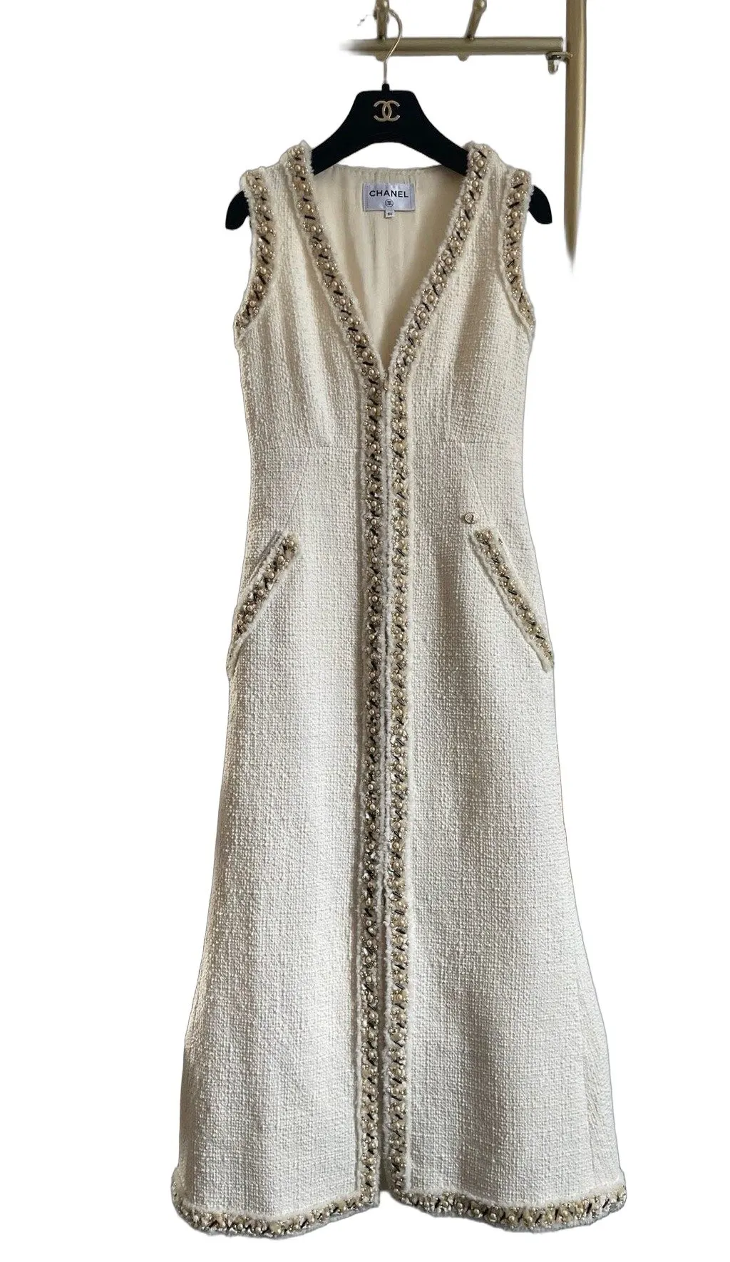 Chanel Ecru Tweed Dress Ecru Tweed Very good - Front View