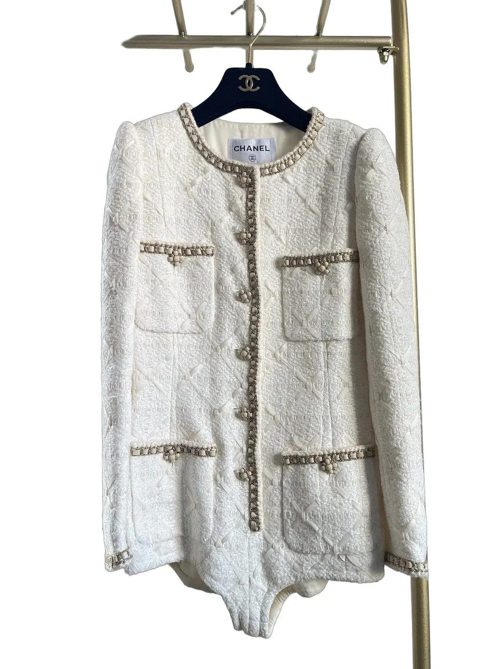 Chanel 20A Ecru Wool Jumpsuit Ecru Wool Very good - Front View