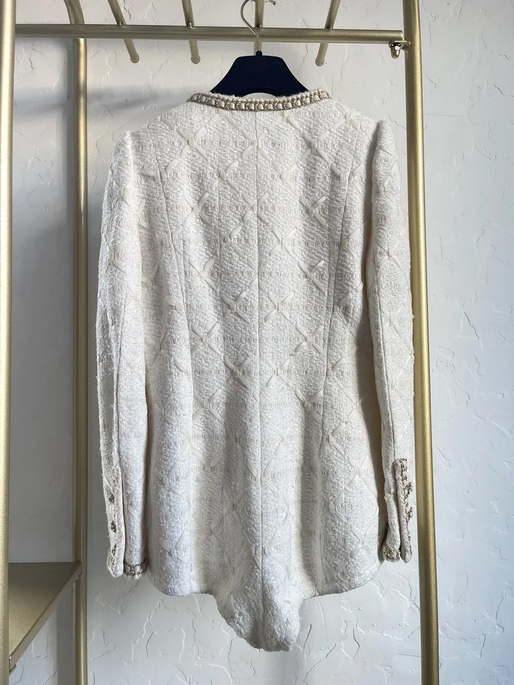 Chanel 20A Ecru Wool Jumpsuit Ecru Wool Very good - Back View