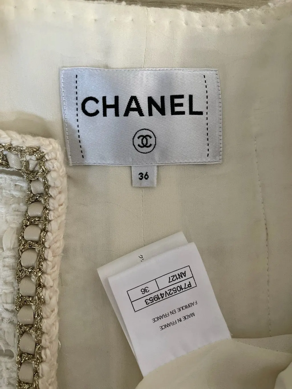 Chanel 20A Ecru Wool Jumpsuit Ecru Wool Very good - Inside View