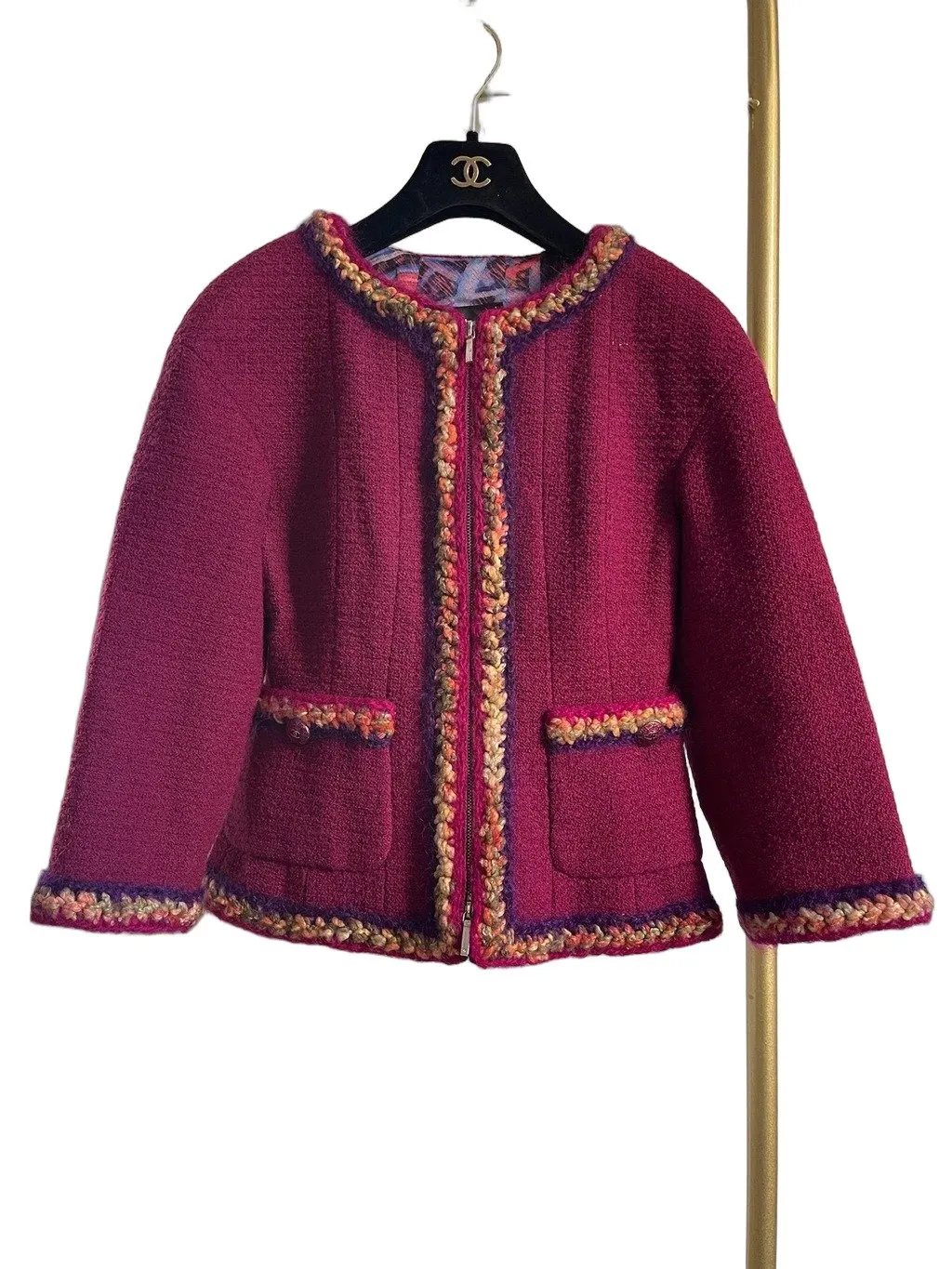 Chanel Burgundy Tweed Jacket Burgundy Tweed Very good - Front View