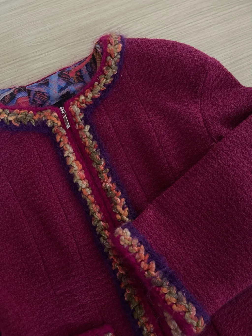 Chanel Burgundy Tweed Jacket Burgundy Tweed Very good - Model View