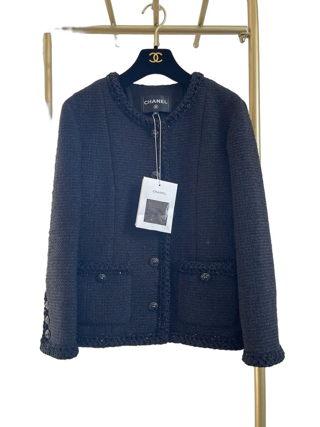 Chanel 25S Black Tweed Jacket Black Tweed Never worn, with tag - Front View